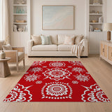 Red Vibrant Red Mandala Floral Area Rug