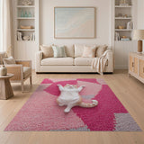 Pink Vibrant Pink Geometric Shag Area Rug