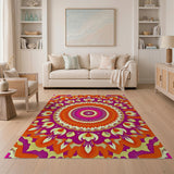 Vivid Mandala Floral Area Rug in Orange Pink