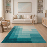 Geometric Modern Teal Blue Geometric Block Area Rug