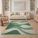 Green Layered Green Wave Abstract Area Rug