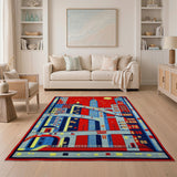 Geometric Cityscape Skyline Area Rug