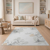 Watercolor Grey Botanical Leaves Area Rug