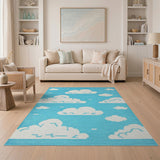 Blue and Teal Pixelated Clouds Blue Area Rug