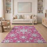 Pink Snowflake Pattern Area Rug