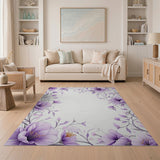 Purple Peony Floral Vine Border Rug