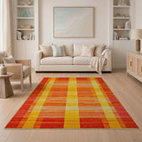 Orange Vibrant Orange Yellow Striped Geometric Rug