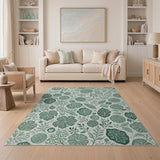 Lush Green Botanical Leaf Area Rug