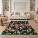 Navy Pink Butterfly Rose Floral Area Rug