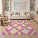 Vibrant Pink Yellow Geometric Diamond Area Rug