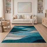 Teal Blue Abstract Wave Area Rug