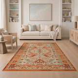 Terracotta Teal Southwestern Geometric Area Rug