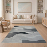 Black and White Wavy Abstract Black White Area Rug