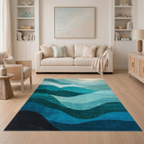 Wave Blue and Teal Blue Teal Wave Abstract Area Rug