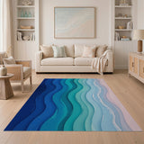Ombre Blue Teal Wavy Layered Rug