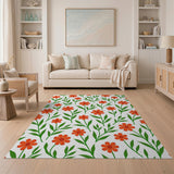 Orange Vibrant Orange Floral Pattern Area Rug