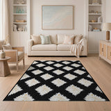 Black White Geometric Daisy Burst Area Rug