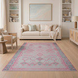 Pink Pink Grey Geometric Tribal Area Rug