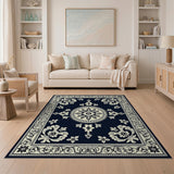 Traditional Persian Blue and Teal Navy Ornate Persian Medallion Area Rug