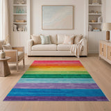 Vibrant Rainbow Horizontal Stripe Geometric Modern Area Rug