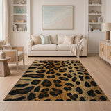 Leopard Print Area Rug in Tan Black
