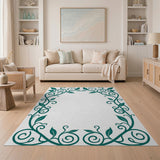Elegant Teal Leaf Vine Border Area Rug