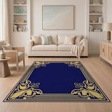 Elegant Navy Blue Gold Ornate Border Area Rug
