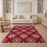 Festive Geometric Modern Festive Red Snowflake Pattern Area Rug