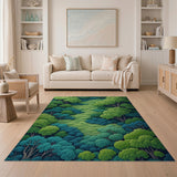 Washable Lush Green Forest Landscape Area Rug
