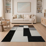 Modern Geometric Block Area Rug Black White Grey