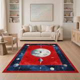 Red Celestial Moon Rocket Area Rug