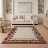 Cream Persian Rug with Ornate Terracotta Border