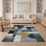 Geometric Navy Blue Gold Modern Area Rug