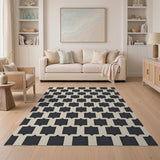 Black Beige Geometric Trellis Area Rug