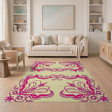 Pink Ornate Floral Scroll Area Rug