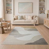 Abstract Layered Waves Beige Area Rug