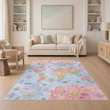 Colorful World Map Animals Kids Area Rug