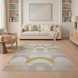 Modern Overlapping Circles Area Rug in Grey Beige