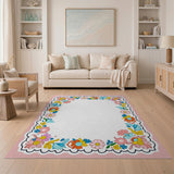 Vibrant Floral Scalloped Border Rug