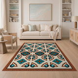 Teal Terracotta Geometric Trellis Rug