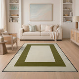 Cream Area Rug with Bold Green Border Frame
