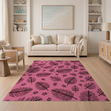 Boho Pink Feather Pattern Area Rug
