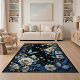 Elegant Blue Butterflies White Peonies Rug