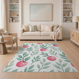 Pink Apples Green Leaves Fruit Pattern Area Rug
