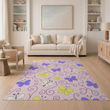 Whimsical Pink Butterfly Flower Area Rug