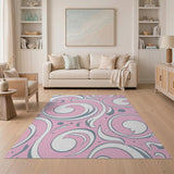 Pink Grey Swirl Abstract Area Rug