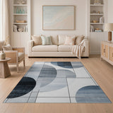 Blue and Teal Blue Overlapping Circles Geometric Area Rug