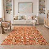 Orange Vibrant Orange Geometric Maze Area Rug