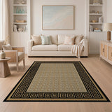 Black Framed Gold Greek Key Area Rug