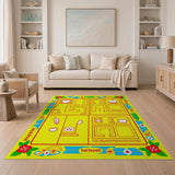 Playful Yellow Kids Cartoon Rug with Fruits Shapes